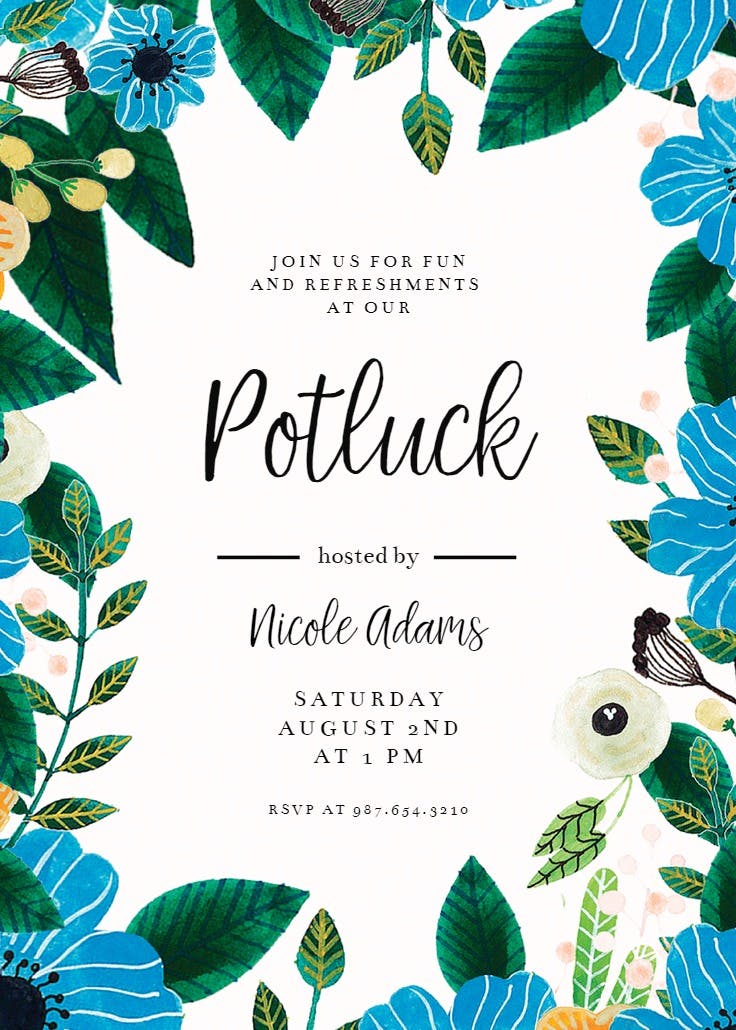 Blue & orange - potluck invitation